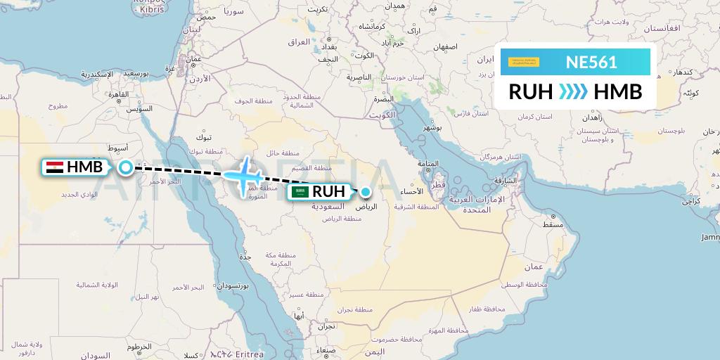 NE561 Nesma Airlines Flight Map: Riyadh to Sohag