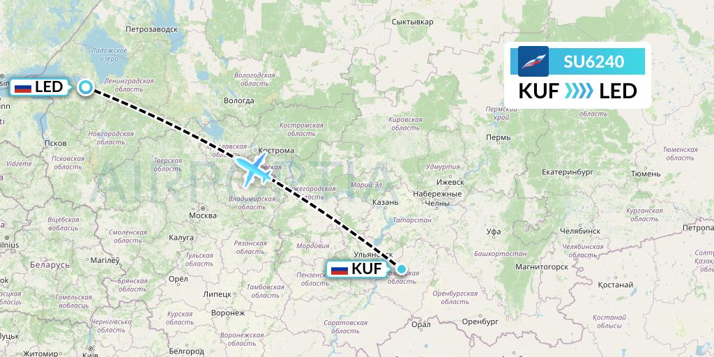 SU6240 Aeroflot Flight Map: Samara to St. Petersburg