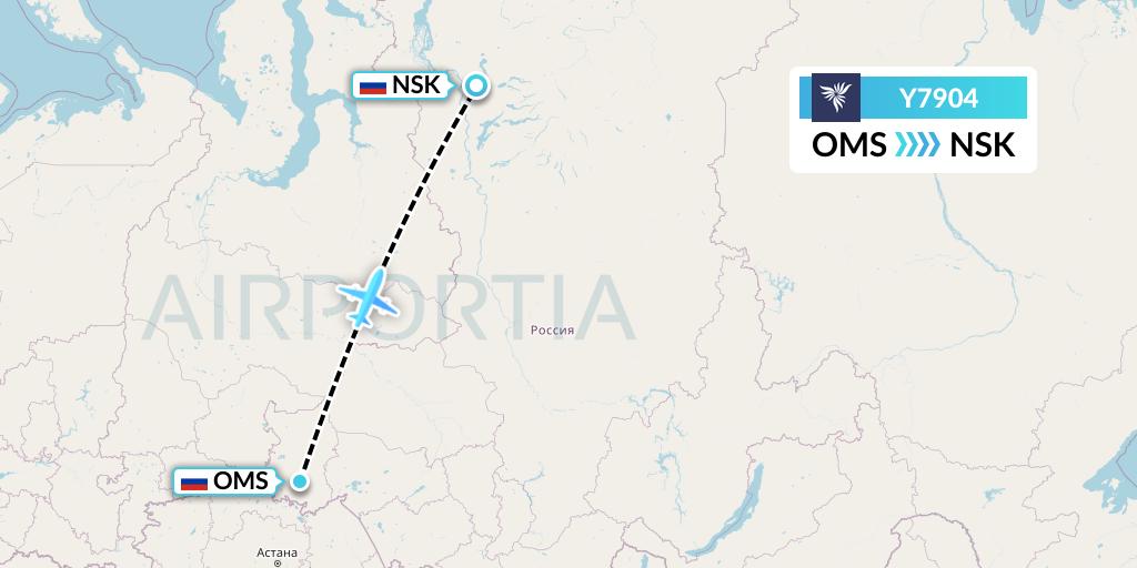 Y7904 NordStar Flight Map: Omsk to Norilsk