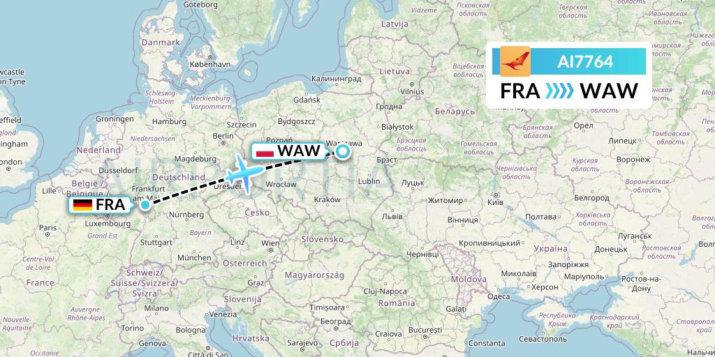 AI7764 Air India Flight Map: Frankfurt to Warsaw