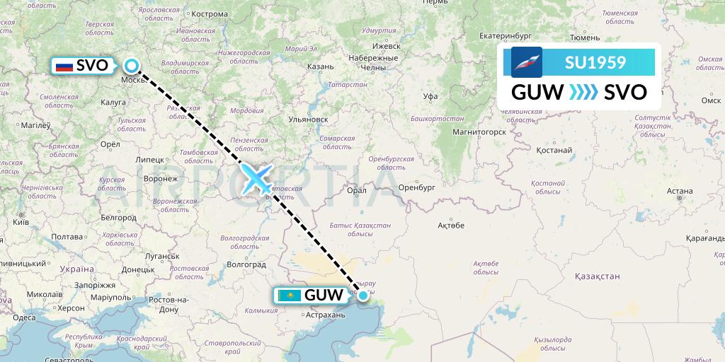 SU1959 Aeroflot Flight Map: Atyrau to Moscow