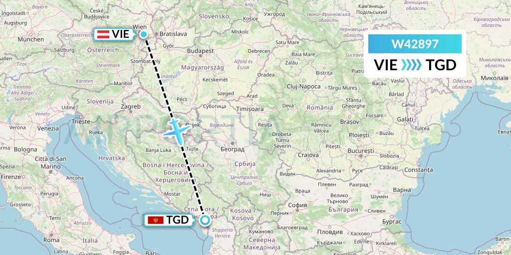 W42897 Wizz Air Malta Flight Map: Vienna to Podgorica
