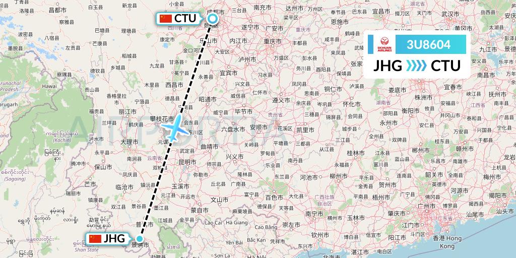 3U8604 Sichuan Airlines Flight Map: Jinghong to Chengdu