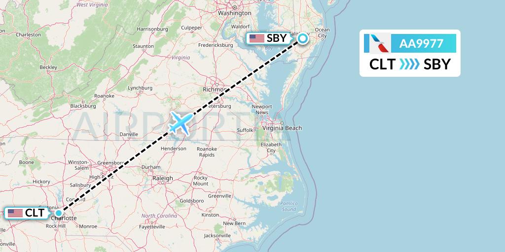 AA9977 American Airlines Flight Map: Charlotte to Salisbury