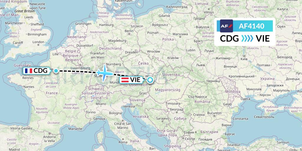 AF4140 Air France Flight Map: Paris to Vienna