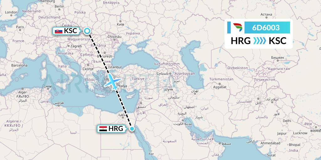 6D6003 Travel Service Slovakia Flight Map: Hurghada to Kosice