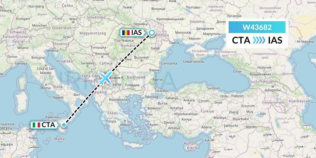 W43682 Wizz Air Malta Flight Map: Catania to Iasi