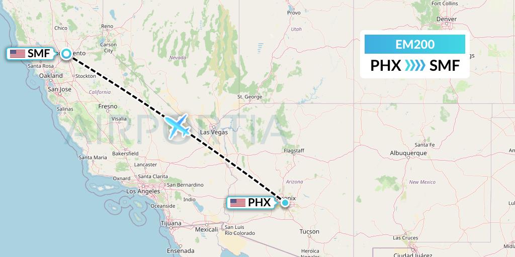EM200 Empire Airlines Flight Map: Phoenix to Sacramento