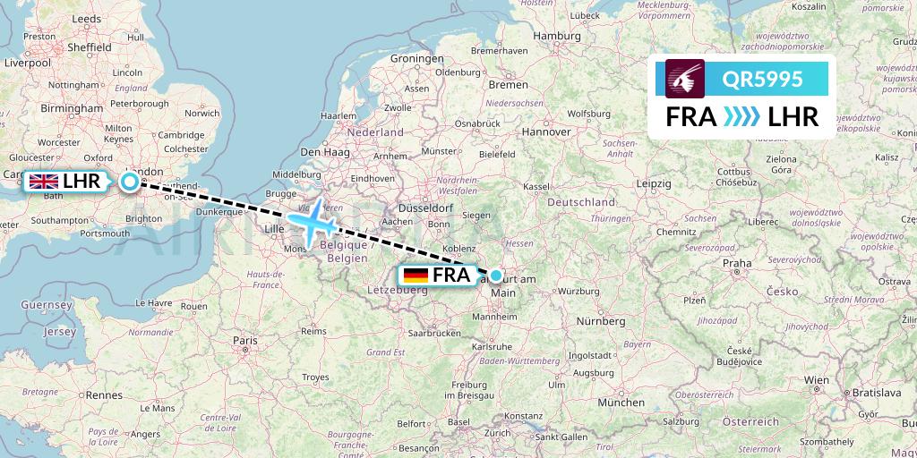 QR5995 Qatar Airways Flight Map: Frankfurt to London