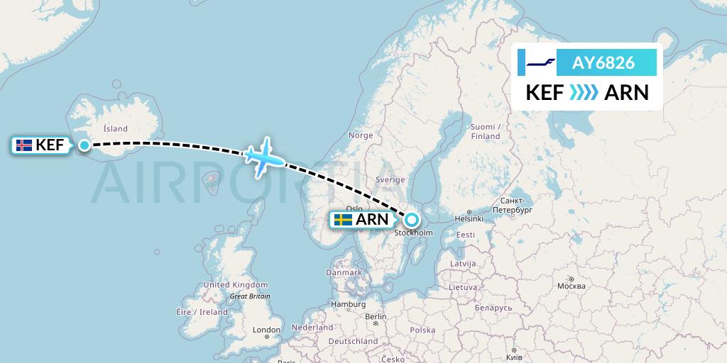 AY6826 Finnair Flight Map: Reykjavik to Stockholm