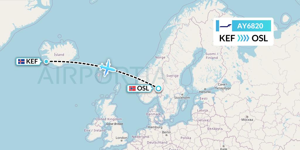 AY6820 Finnair Flight Map: Reykjavik to Oslo