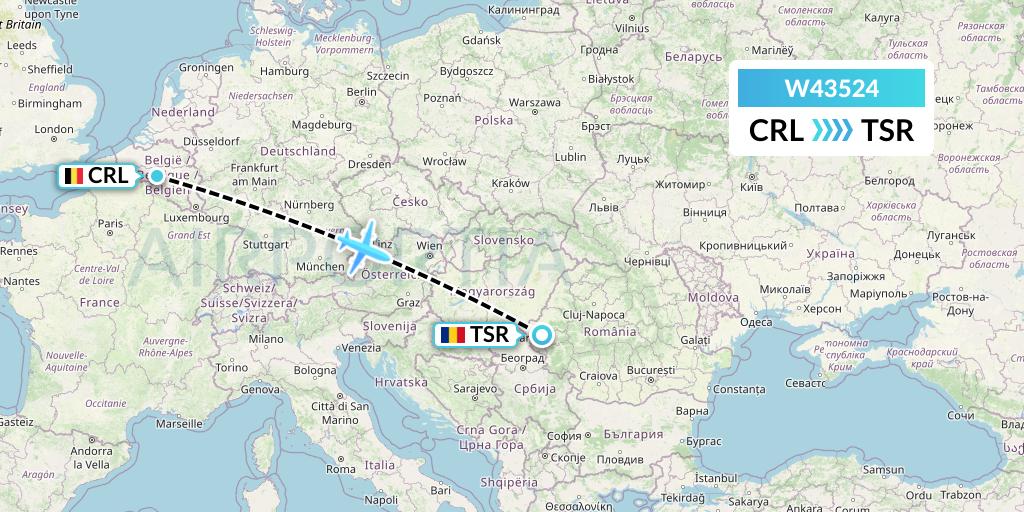 W43524 Wizz Air Malta Flight Map: Brussels to Timisoara