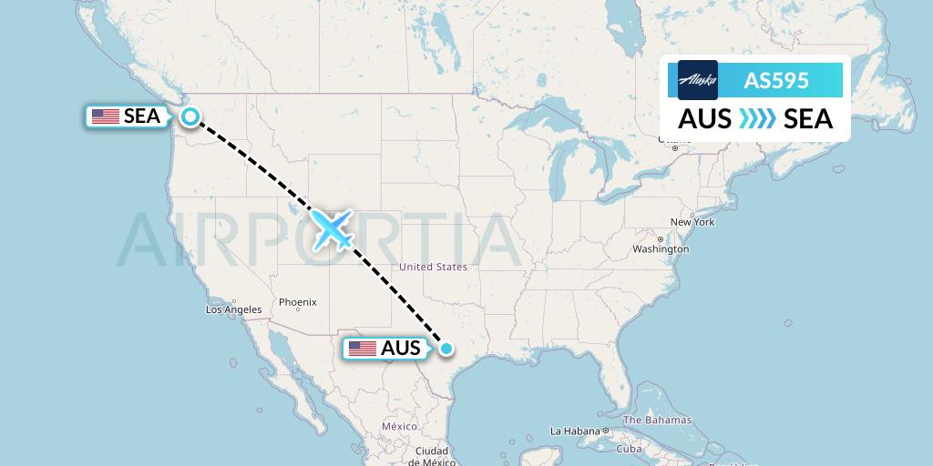 AS595 Alaska Airlines Flight Map: Austin to Seattle