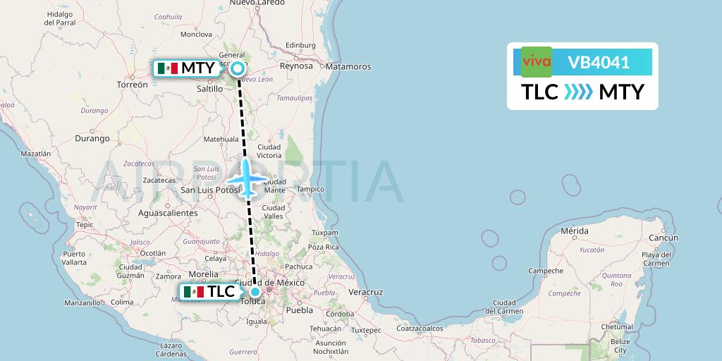 VB4041 VivaAerobus Flight Map: Mexico City to Monterrey