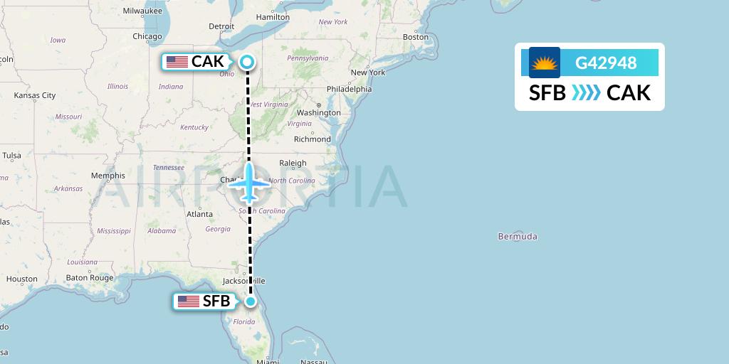 G42948 Allegiant Air Flight Map: Orlando to Akron