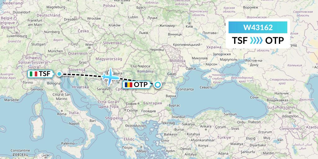 W43162 Wizz Air Malta Flight Map: Treviso to Bucharest