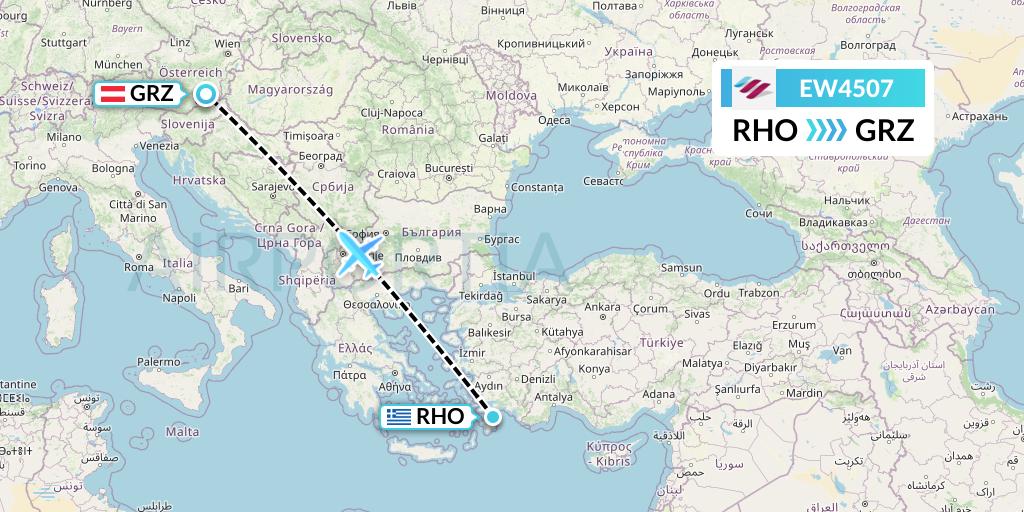 EW4507 Eurowings Flight Map: Rhodes to Graz