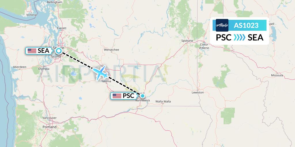 AS1023 Alaska Airlines Flight Map: Pasco to Seattle