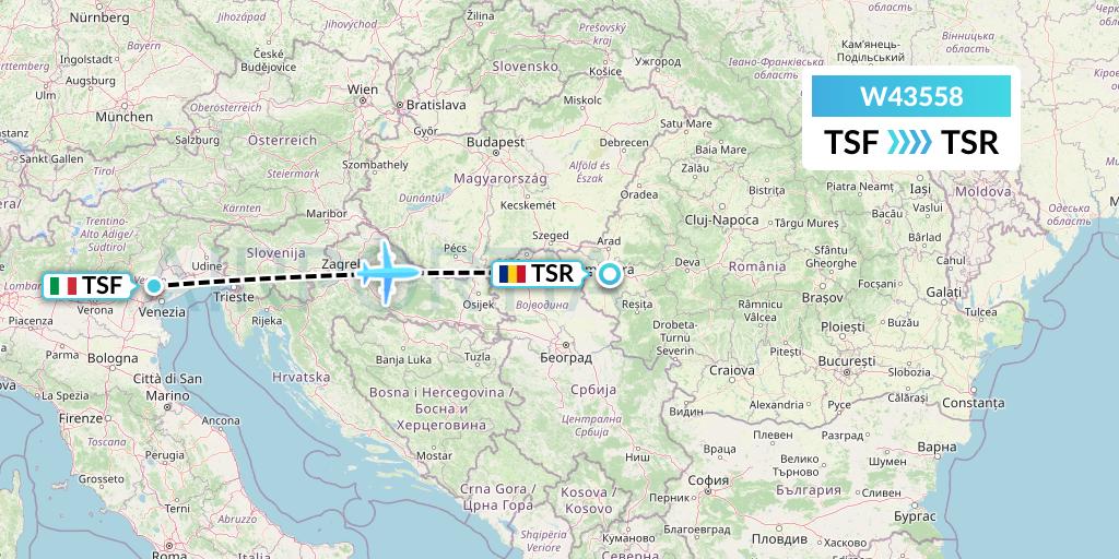 W43558 Wizz Air Malta Flight Map: Treviso to Timisoara