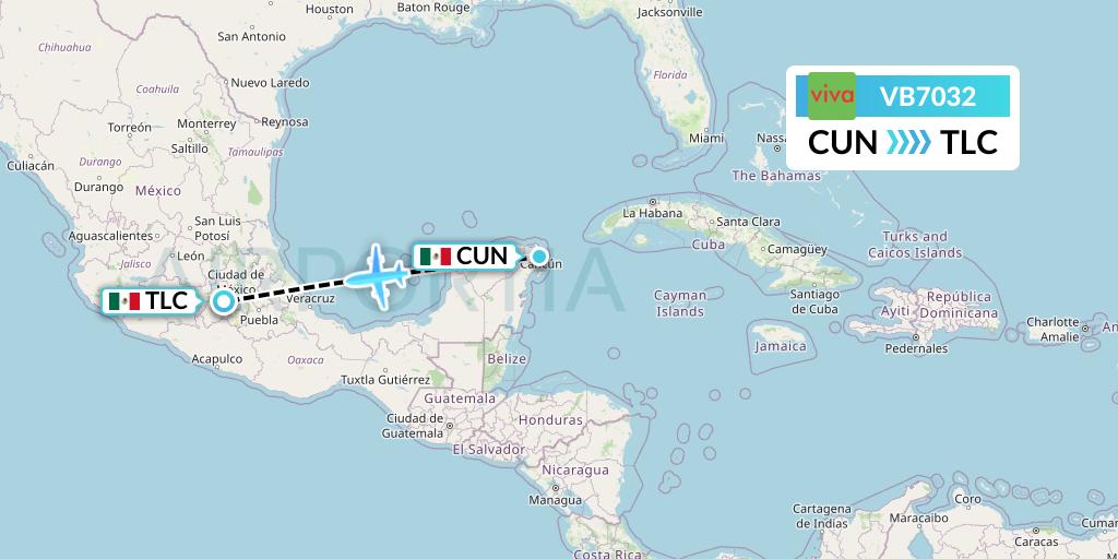 VB7032 VivaAerobus Flight Map: Cancun to Mexico City