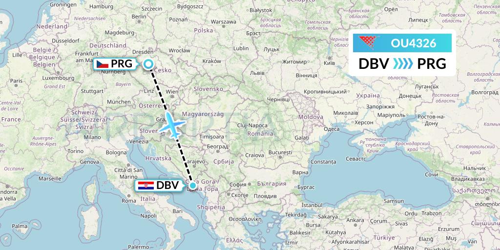 OU4326 Croatia Airlines Flight Map: Dubrovnik to Prague