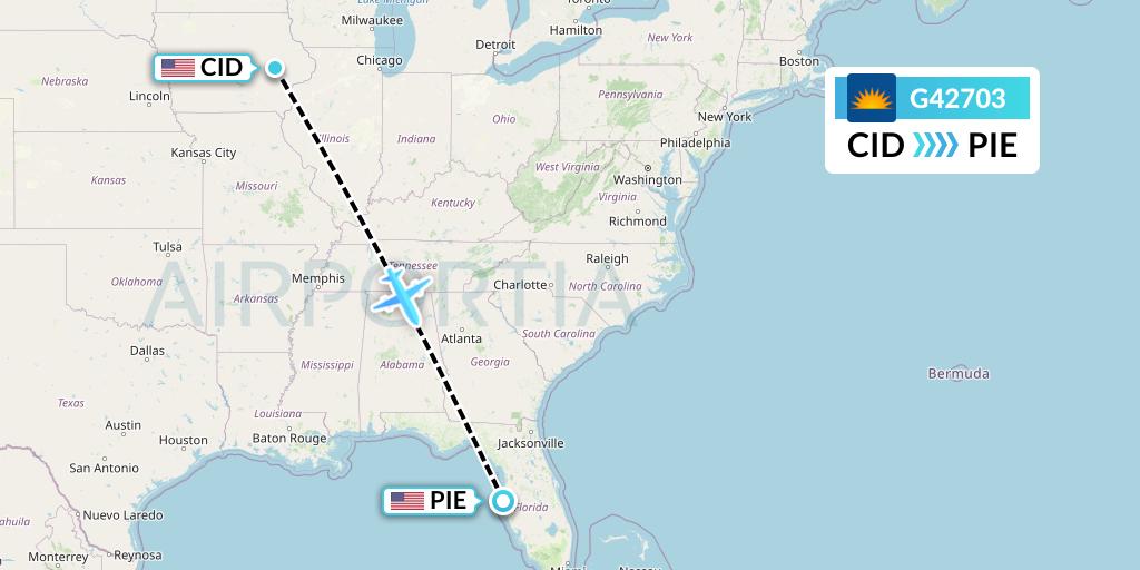 G42703 Allegiant Air Flight Map: Cedar Rapids to St. Petersburg