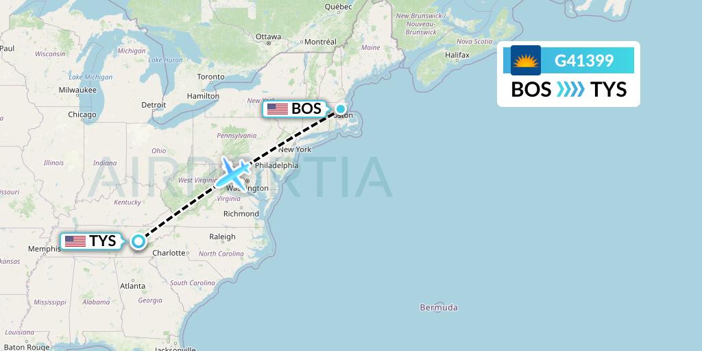 G41399 Allegiant Air Flight Map: Boston to Knoxville