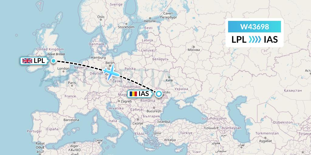 W43698 Wizz Air Malta Flight Map: Liverpool to Iasi