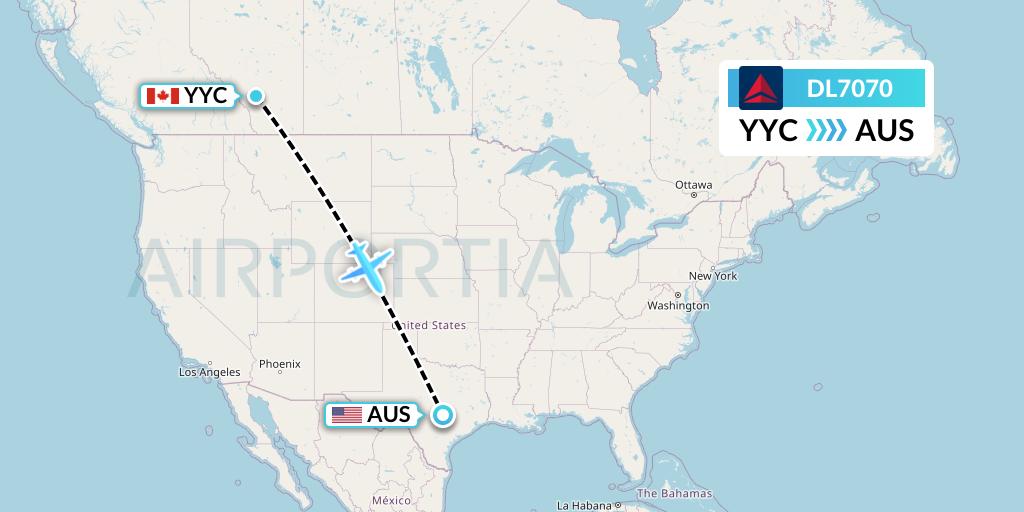 DL7070 Delta Air Lines Flight Map: Calgary to Austin