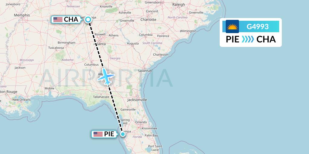 G4993 Allegiant Air Flight Map: St. Petersburg to Chattanooga
