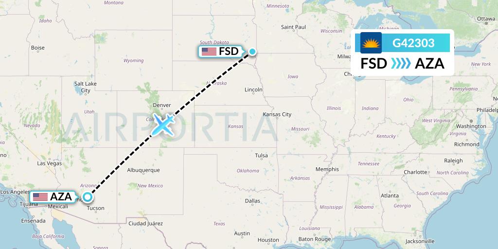 G42303 Allegiant Air Flight Map: Sioux Falls to Phoenix