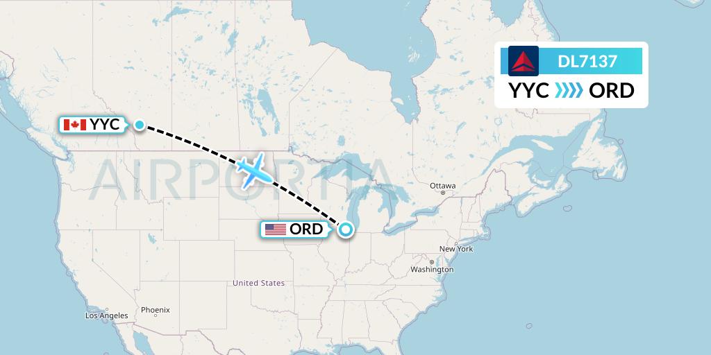 DL7137 Delta Air Lines Flight Map: Calgary to Chicago