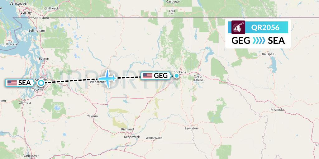 QR2056 Qatar Airways Flight Map: Spokane to Seattle