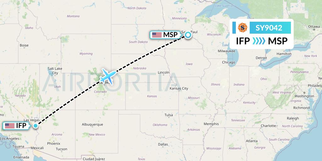 SY9042 Sun Country Airlines Flight Map: Bullhead City to Minneapolis
