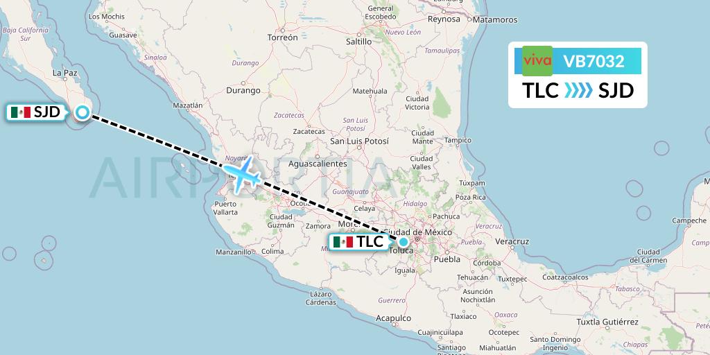 VB7032 VivaAerobus Flight Map: Mexico City to San Jose del Cabo
