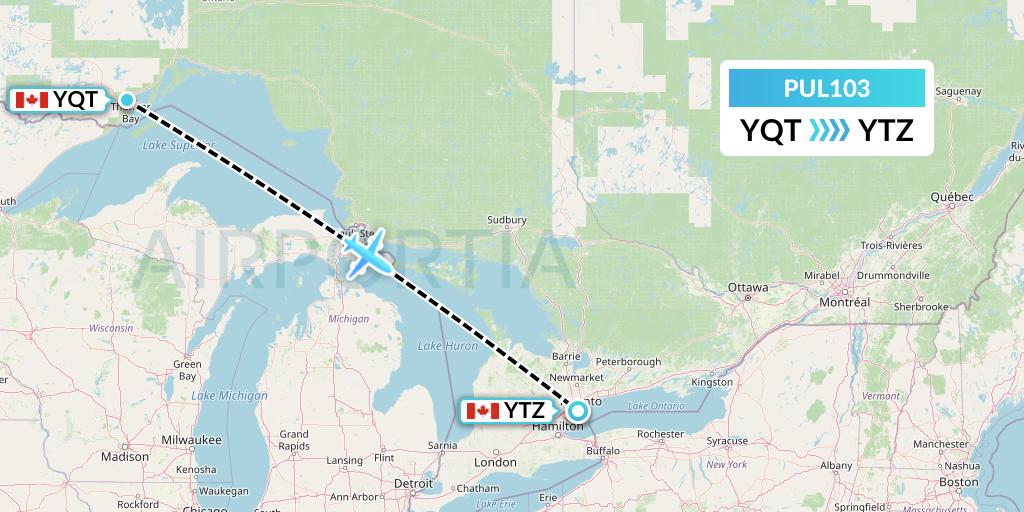 PUL103 Ornge Air Flight Map: Thunder Bay to Toronto