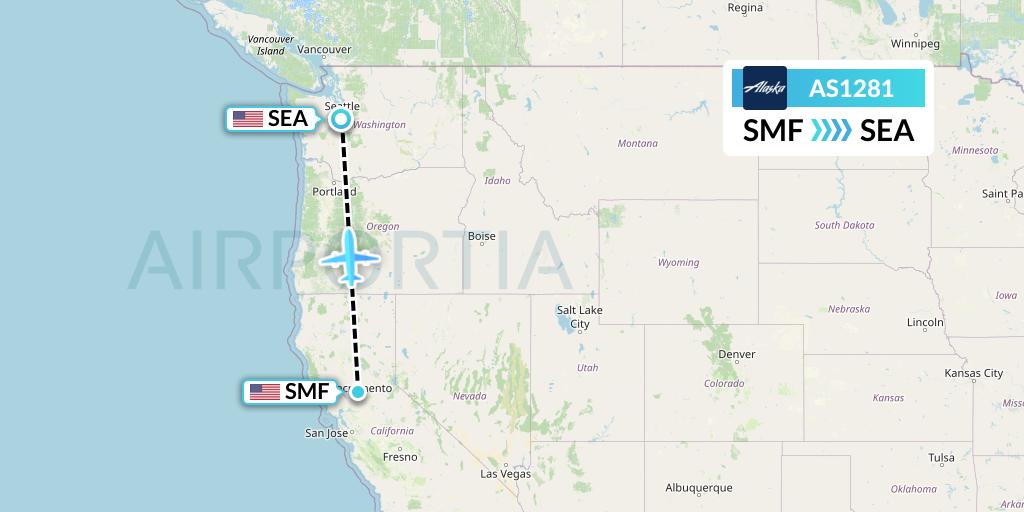 AS1281 Alaska Airlines Flight Map: Sacramento to Seattle
