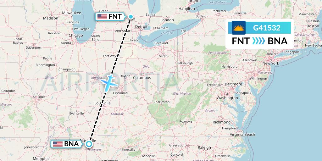 G41532 Allegiant Air Flight Map: Flint to Nashville
