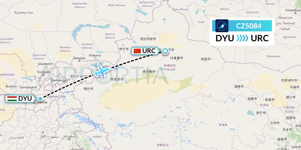 CZ5084 China Southern Airlines Flight Map: Dushanbe to Urumqi