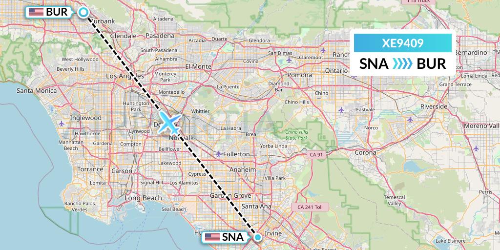 XE9409 Jsx Flight Map: Orange County to Burbank