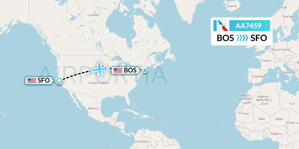 AA7459 American Airlines Flight Map: Boston to San Francisco