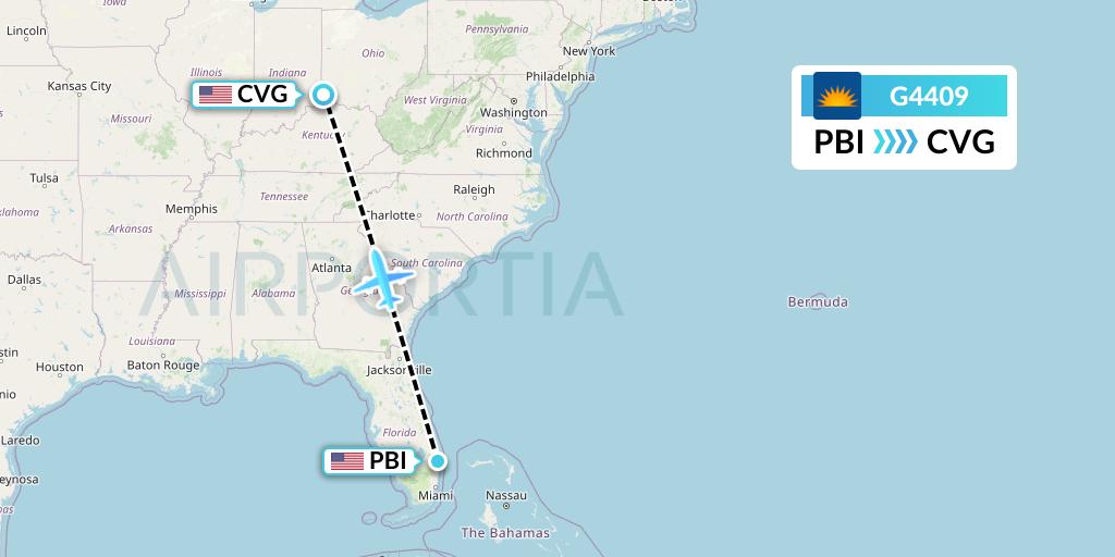 G4409 Allegiant Air Flight Map: West Palm Beach to Cincinnati