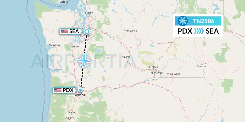 TN2506 Air Tahiti Nui Flight Map: Portland to Seattle