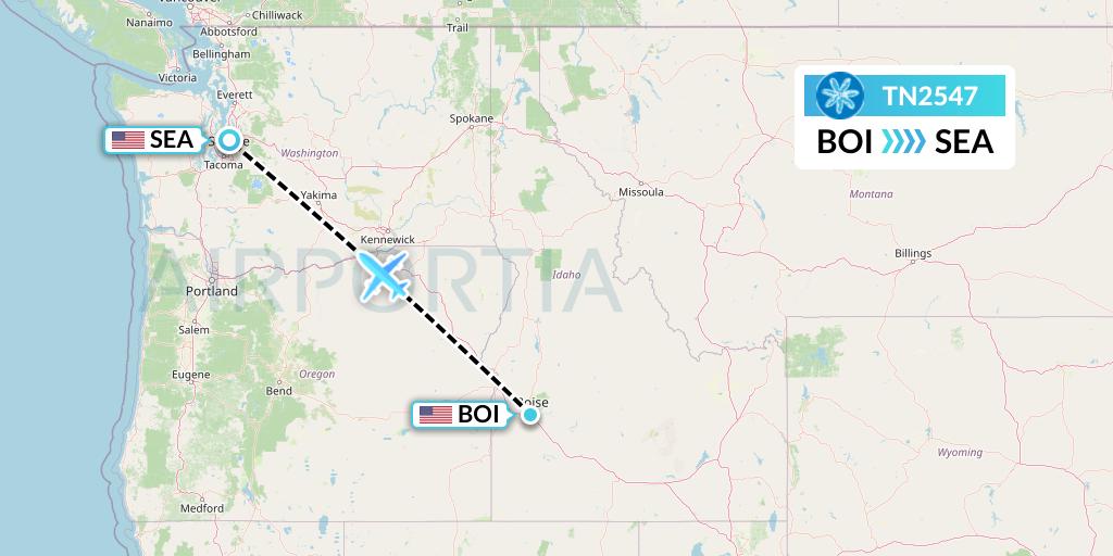 TN2547 Air Tahiti Nui Flight Map: Boise to Seattle