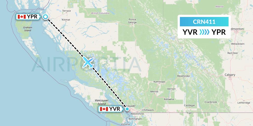 CRN411 Aerocaribbean Flight Map: Vancouver to Prince Rupert