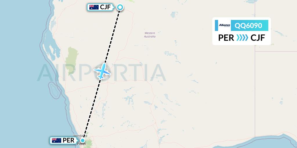 QQ6090 Alliance Airlines Flight Map: Perth to Coondewanna