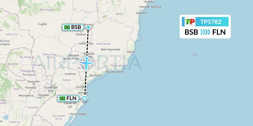 TP5782 TAP Portugal Flight Map: Brasilia to Florianopolis