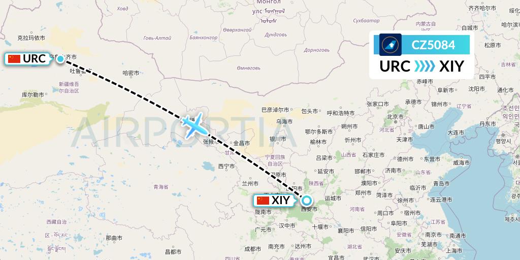 CZ5084 China Southern Airlines Flight Map: Urumqi to Xi'an