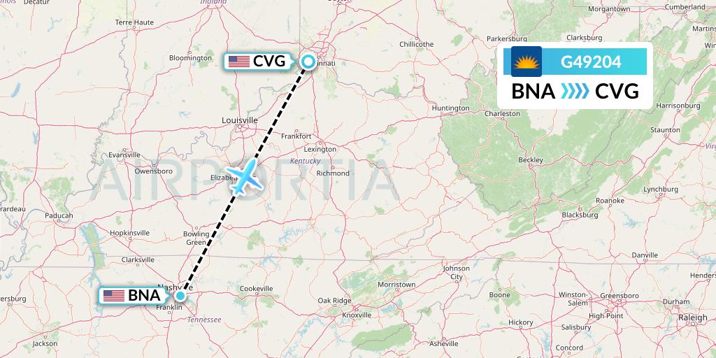 G49204 Allegiant Air Flight Map: Nashville to Cincinnati