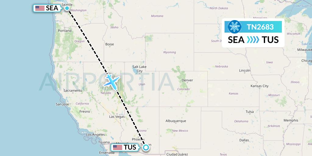 TN2683 Air Tahiti Nui Flight Map: Seattle to Tucson